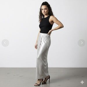 Eileen Fisher Shiny Silver Maxi Skirt- L